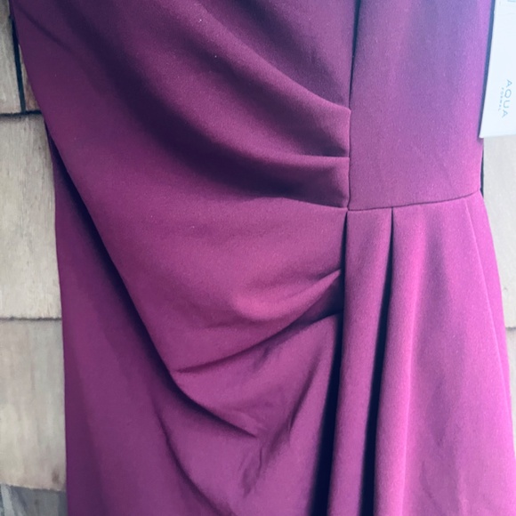 Aqua Off-the-Shoulder Asymmetrical Draped  Bustier Burgundy Cocktail Dress 8 - Picture 4 of 10